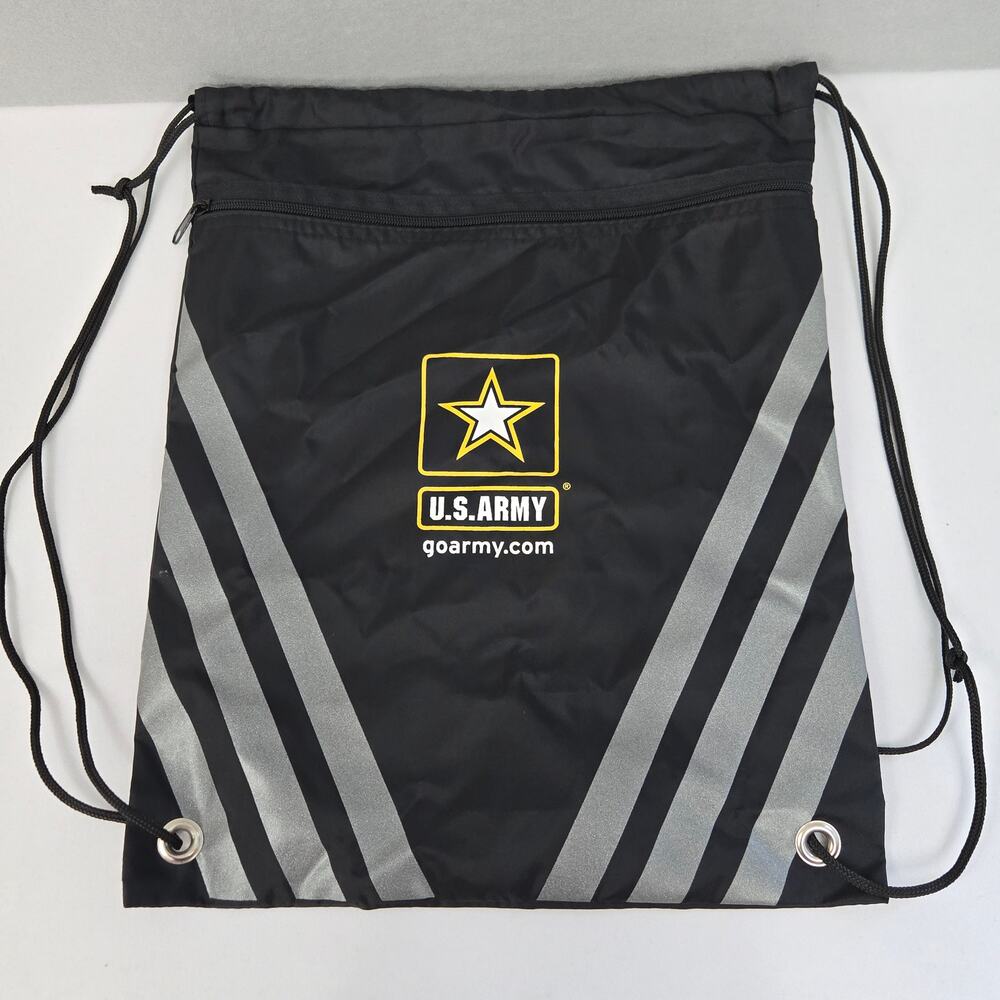 U.S. Army Military Drawstring Back Pack Cinch Sack Bag Black Gray & Yellow - NEW